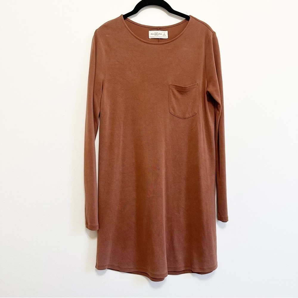 Abercrombie & Fitch Long Sleeve Pocket Dress in Rust